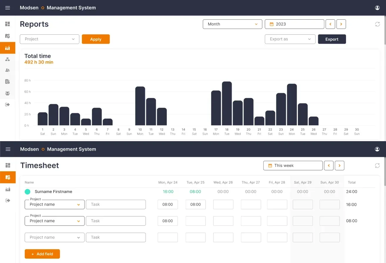 Modsen app interface