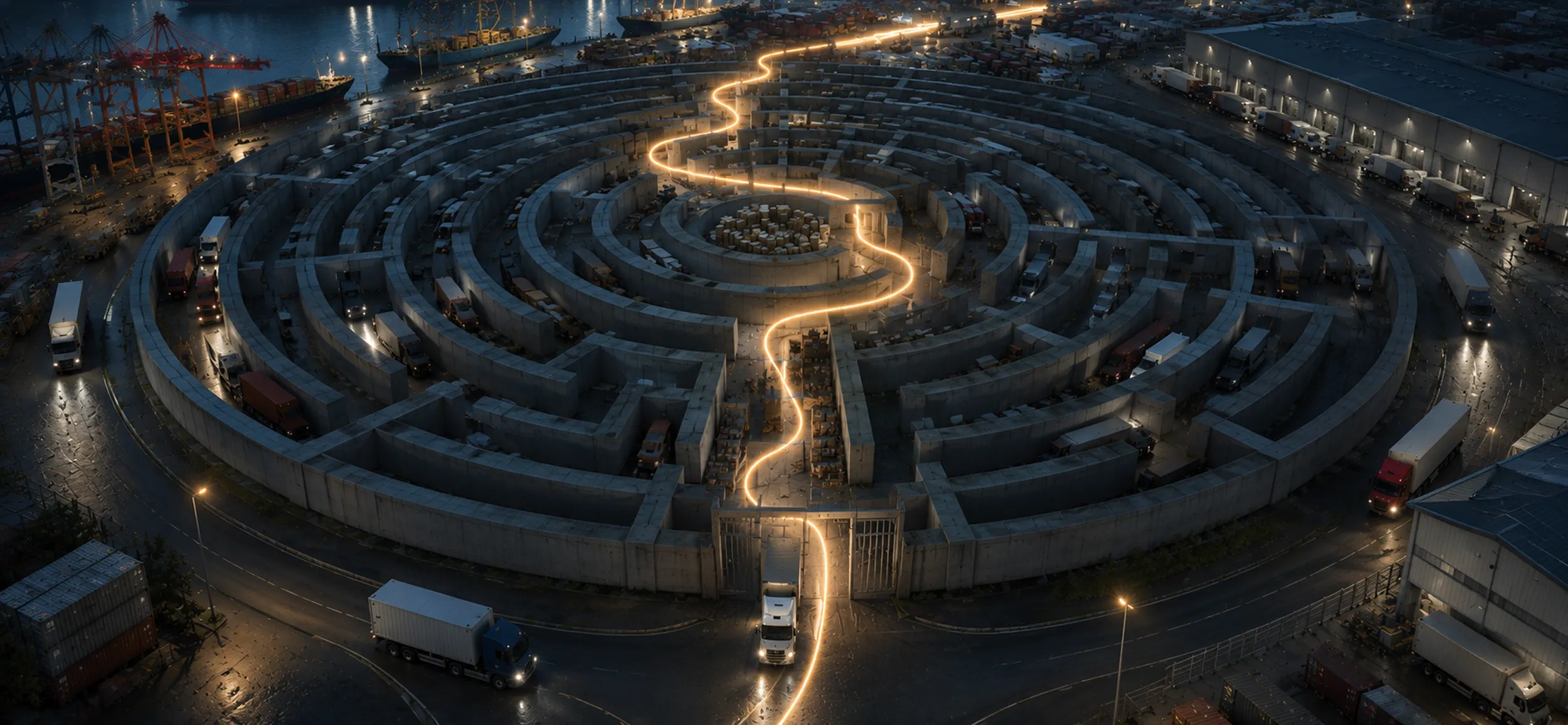 Ancient Greek labyrinth with AI‑guided logistics routes Ancient Greek labyrinth with AI‑guided logistics routes