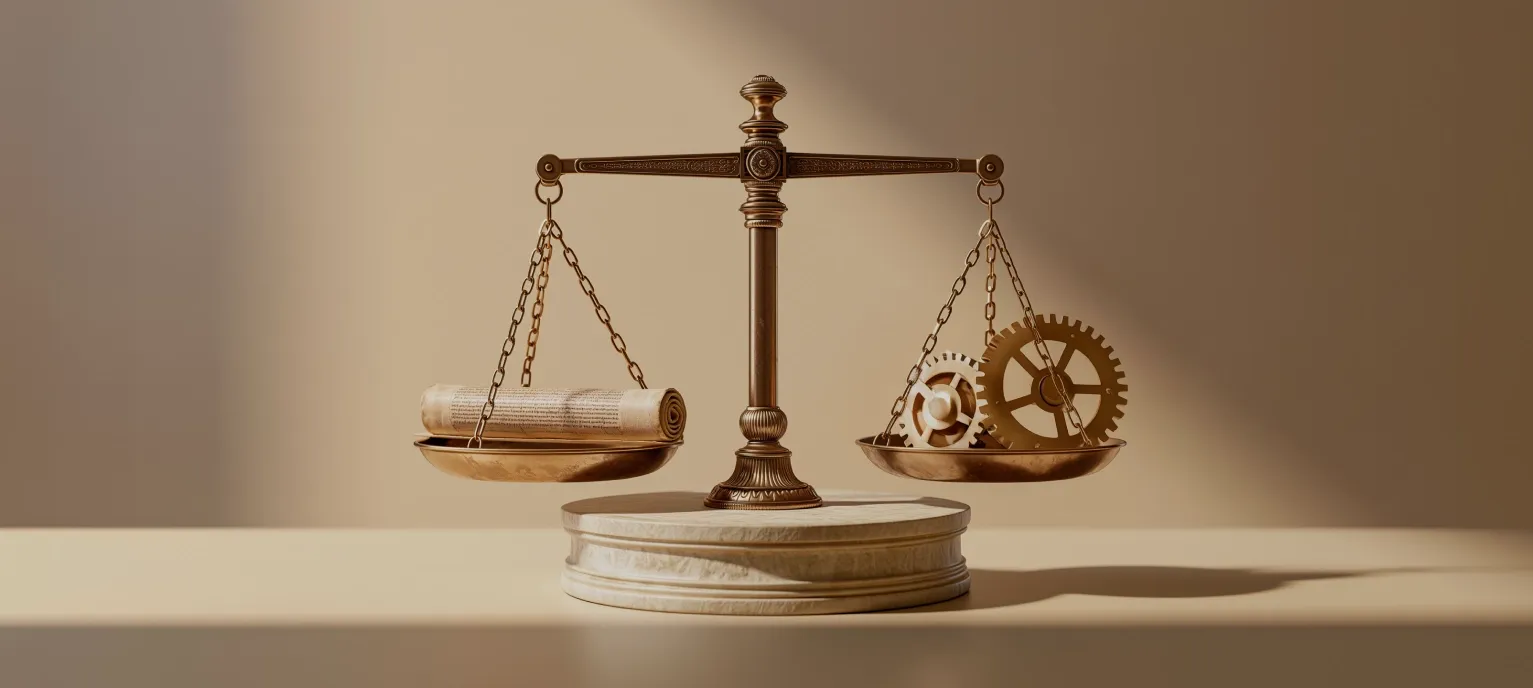 Ancient scales balancing IT consulting and managed services IT consulting and managed services balanced on ancient weighing scales