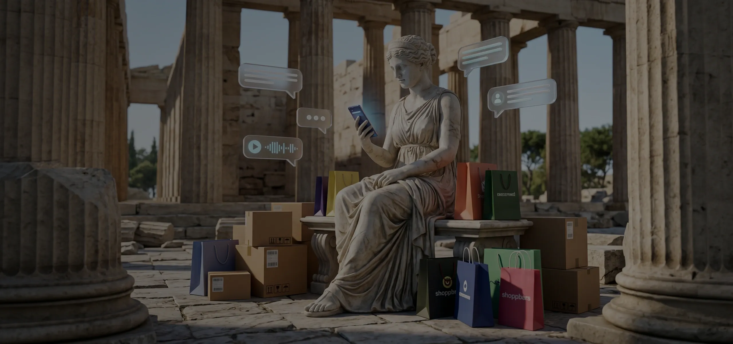 Ancient Greek sculpture holding a cell phone Ancient Greek sculpture holding a cell phone