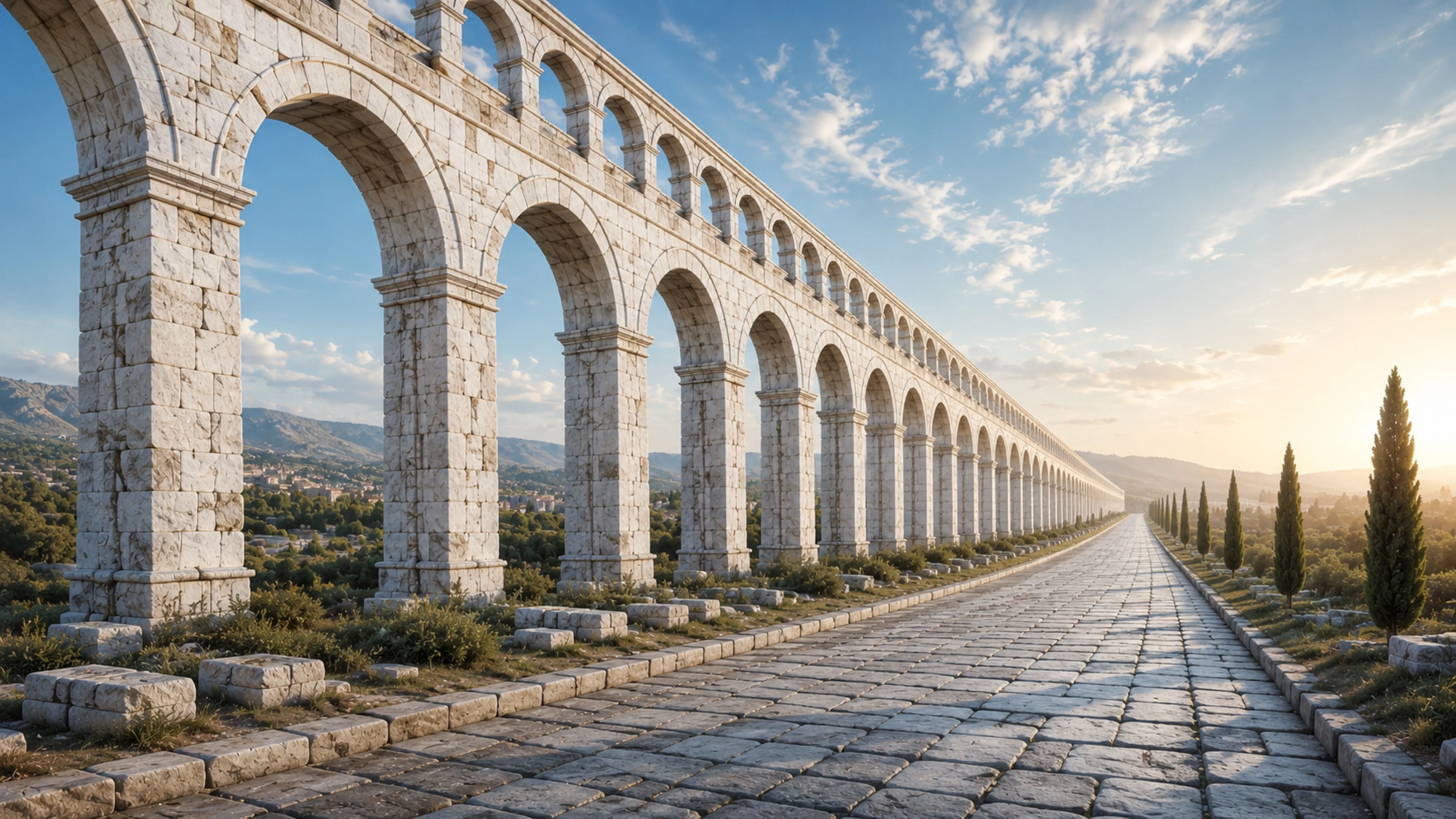 Marble Roman aqueduct and paved road stretching into the distance, symbolizing the durable architecture behind 3PL fulfillment software development services. Marble Roman aqueduct and paved road stretching into the distance, symbolizing the durable architecture behind 3PL fulfillment software development services.